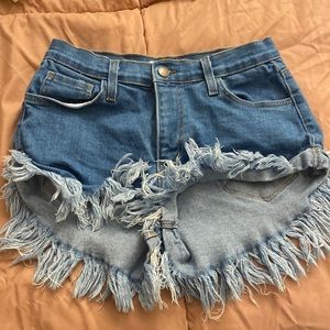 Super cute super short blue Jean distressed shorts